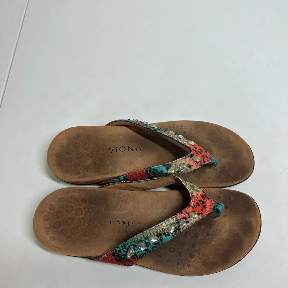Vionic Lucia Snake Multi Gem-Stoned Thong Flip Flop Women's Size 7 Sandal